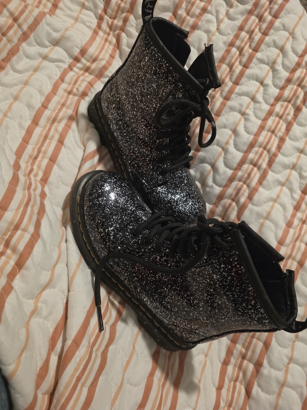 Dr. Martens Black Glitter Lace-Up Kids' Boots